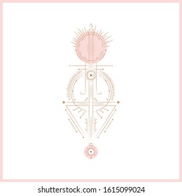 Set of mystical and mysterious illustrations in hand drawn style.  Minimalistic objects made in the style.  boho style signs and symbols. outer space, moon, sun system. vector.