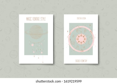 Set of mystical and mysterious illustrations in hand drawn style.  Minimalistic objects made in the style.  boho style signs and symbols. outer space, moon, sun system. vector.