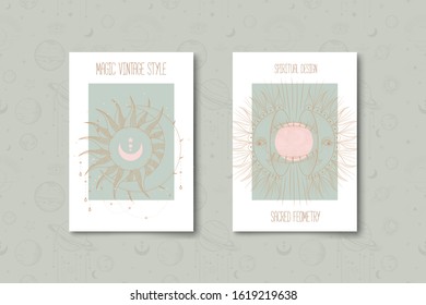 Set of mystical and mysterious illustrations in hand drawn style.  Minimalistic objects made in the style.  boho style signs and symbols. outer space, moon, sun system. vector.