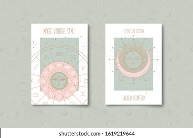 Set of mystical and mysterious illustrations in hand drawn style.  Minimalistic objects made in the style.  boho style signs and symbols. outer space, moon, sun system. vector.