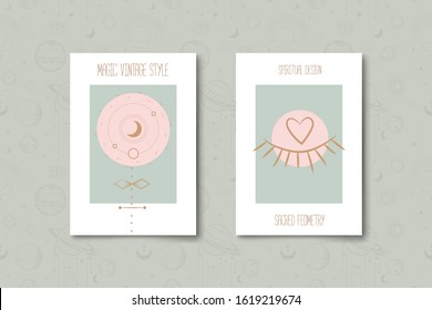 Set of mystical and mysterious illustrations in hand drawn style.  Minimalistic objects made in the style.  boho style signs and symbols. outer space, moon, sun system. vector.