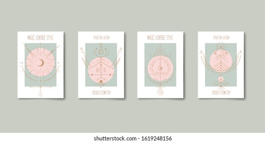 Set of mystical and mysterious illustrations in hand drawn style.  Minimalistic objects made in the style.  boho style signs and symbols. outer space, moon, sun system. vector.