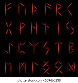 Set of mystical runes in red glow coloring