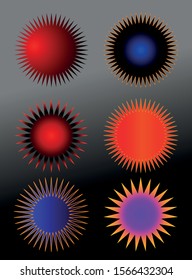 Set of mystical suns on black background