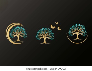 A set of mystical trees. Tree Silhouette. Vector illustration.
