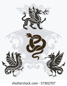 Set of mythical creations stencils vector illustration