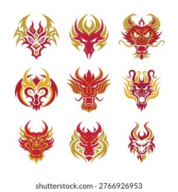 A set of mythical dragon head logo icons.