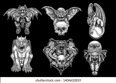 Set Mythological Ancient Creatures Animals Bat Stock Vector (Royalty ...