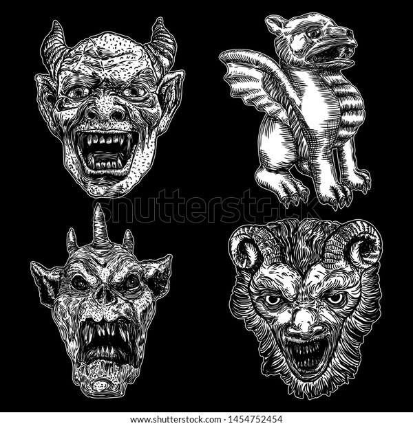 Set Mythological Ancient Creatures Animals Bat Stock Vector (Royalty ...