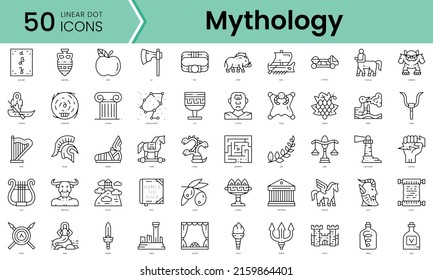 Set von Symbolen für Mythologie. Paket mit Symbolen im Line Art Style. Vektorgrafik