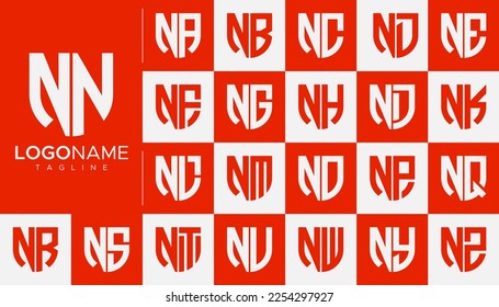 Set of N lettermark logo design in shield form. N letter logo resource set.