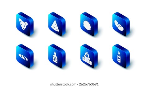 Set Nachos, Sun, Beans, Tabasco sauce, Chichen Itza in Mayan, Tequila bottle, Cigar and Dog icon. Vector