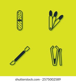 Set Nail file, cutter, Cuticle pusher and False nails icon. Vector