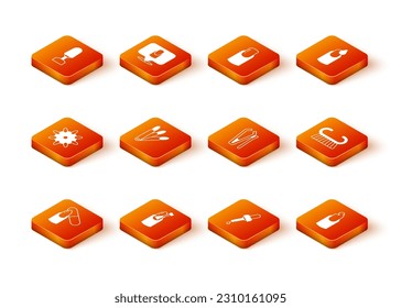 Set Nail file, manicure, False nails, Pipette with oil, cutter, Broken and Pedicure brush or grater icon. Vector