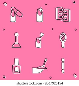Fijar archivo de Nail, manicura, separador de Toe para pedicura, Cortador de fresado, Botella de esmalte de uñas e icono de manicura. Vector