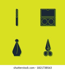 Set Nail file, Scissors, Perfume and Makeup powder with mirror icon. Vector.