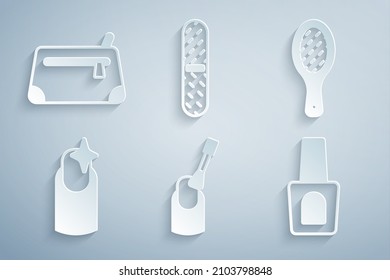 Set Nail manicure, file, Bottle of nail polish,  and Cosmetic bag icon. Vector