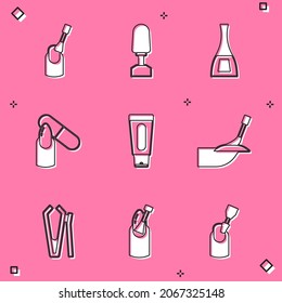 Set Nail manicure, Milling cutter for, Bottle of nail polish, file, Tube hand cream, Manicure,  and  icon. Vector