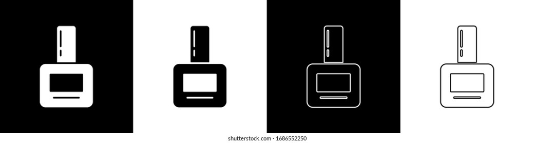 Set Nail polish bottle icon isolated on black and white background.  Vector Illustration