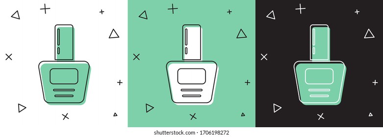 Set Nail polish bottle icon isolated on white and green, black background.  Vector Illustration