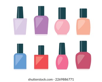 set of nail polish bottles in different colors- vector illustration