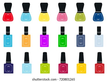 Set of nail polish bottles. Vector illustration