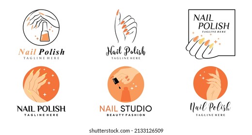Set of nail polish icon logo with creative element and modern concept Premium Vector