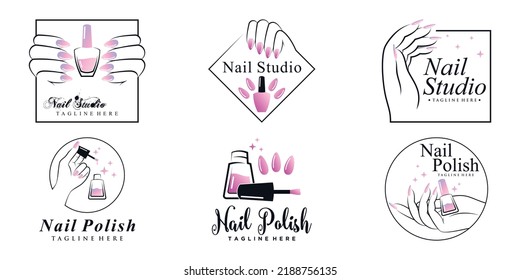 Set of nail polish icon logo with creative element and modern concept Premium Vector part 3