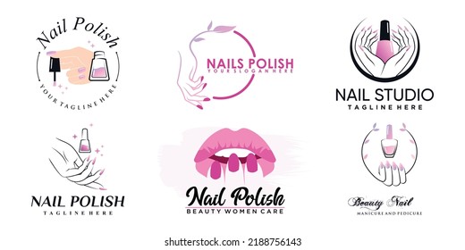 Set of nail polish icon logo with creative element and modern concept Premium Vector part 2