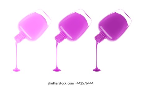 Set of nail polish leaking out of the bottle. Manicure and pedicure varnish. Vector illustration