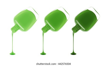 Set of nail polish leaking out of the bottle. Manicure and pedicure varnish. Vector illustration