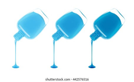 Set of nail polish leaking out of the bottle. Manicure and pedicure varnish. Vector illustration