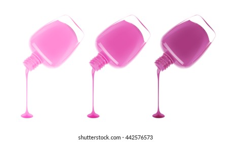 Set of nail polish leaking out of the bottle. Manicure and pedicure varnish. Vector illustration