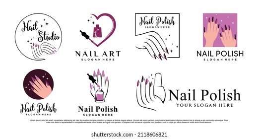 Set of nail polish logo design manicure with creative element Premium Vector