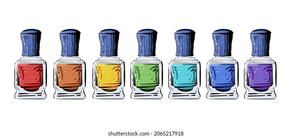 Set of nail polish in rainbow colors, vector illustration
