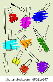 A set of nail polish vector illustration of a beauty fashion style
