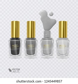 Set of nail Polishes of colors from Black to white, nail polishes on transparent background, vector illustration
