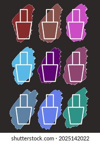 A set of nail polishes of different colors. The original design of nail varnishes for manicurists, cosmetics stores, design, print, banners, booklets.