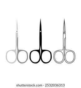 A set of nail scissors icons. A manicure and pedicure tool. The contour and silhouette of the nail scissors. Vector illustration for design and web.