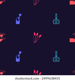 Set Nail scissors, Milling cutter for manicure, False nails and  on seamless pattern. Vector