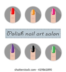 Set of nail shapes. Nail shape icons. Type of polish nail shapes. Set of fingernails. Vector illustration.