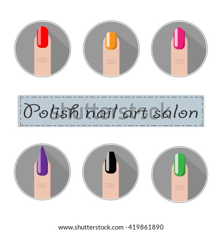 Set of nail shapes. Nail shape icons. Type of polish nail shapes. Set of fingernails. Vector illustration.