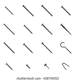 Set of nails, screws. Vector illustration