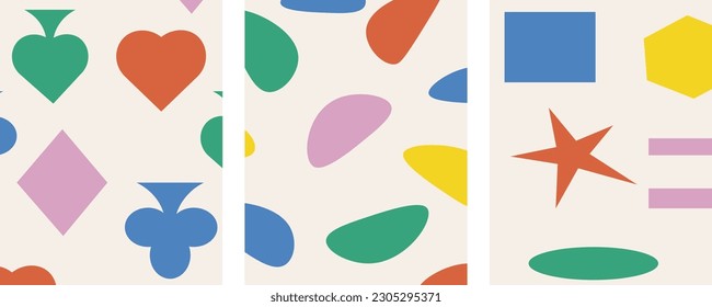Set with Naive Abstract Backgrounds. Collection Playful backdrop. Brutal Contemporary figure. Geometric shapes Background. Vector illustration.  