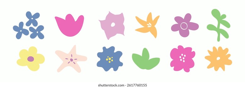Set of Naive Flowers. Cartoon plant shapes. Childish style. Vector illustration