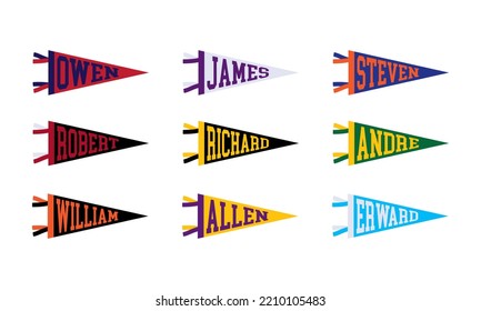 Set of name kids pennant flag. Personalized Name Pennant with Owen, James, Steven, Robert, Richard, Andre, William, Allen, Erward