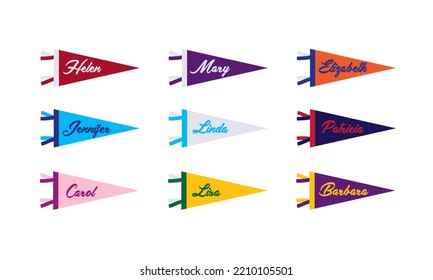 Set of name kids pennant flag. Personalized Name Pennant with Helen, Mary, Elisabeth, Jennifer, Linda, Patricia, Carol, Lisa, Barbara