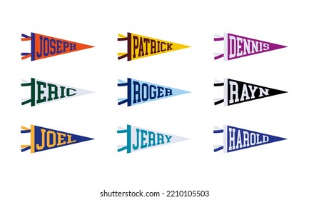 Set of name kids pennant flag. Personalized Name Pennant with Joseph, Patrick, Dennis, Eric, Roger, Rayan, Joel, Jerry, Harold