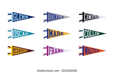 Set of name kids pennant flag. Personalized Name Pennant with Glenn, Donald, Michael, Oscar, Mark, Collin, Gregory, Frank, Walter