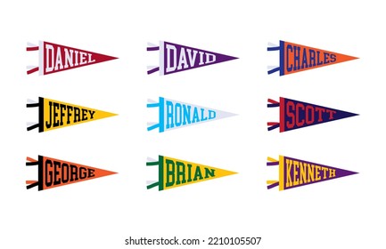 Set of name kids pennant flag. Personalized Name Pennant with Daniel, David, Charles, Jeffrey, Ronald, Scott, George, Brian, Kenneth